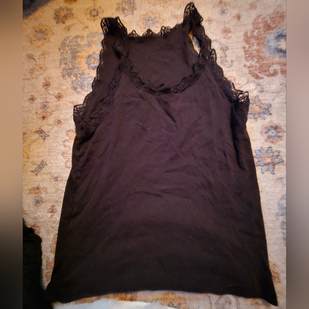 Elegant Black Lace Trim Tank Top